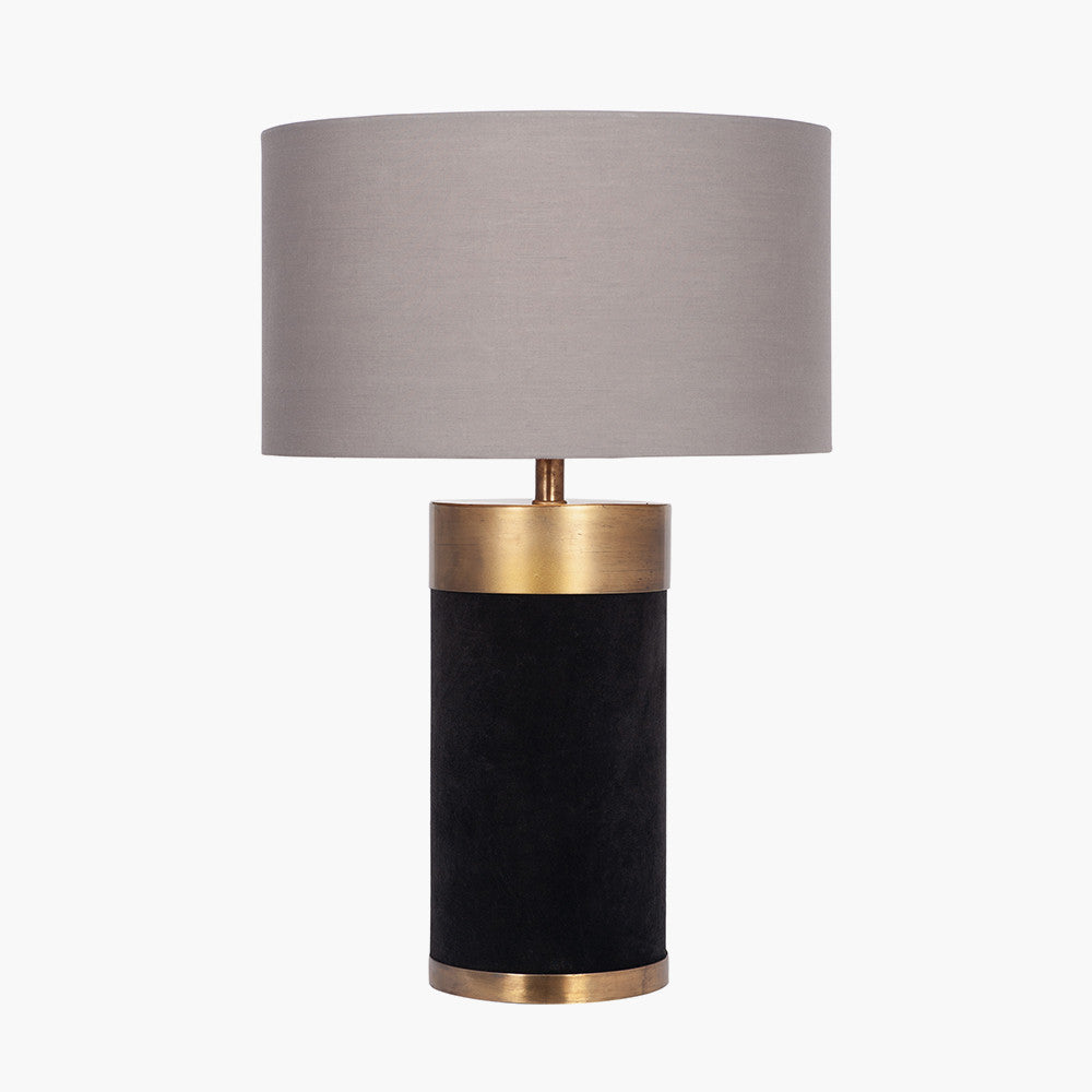 Elegant Velvet & Gold Cylinder Table Lamp Base – Metal Detailing & Modern Charm