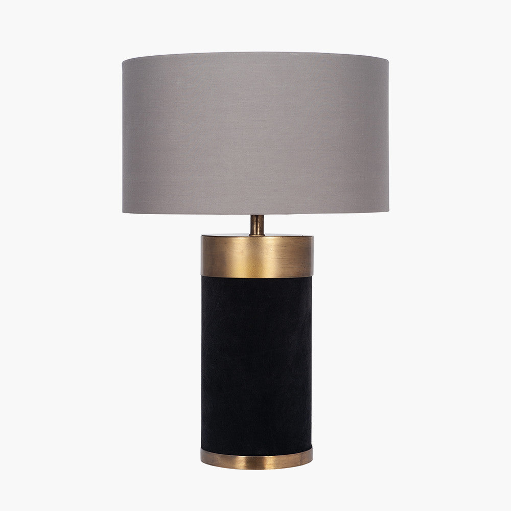 Elegant Velvet & Gold Cylinder Table Lamp Base – Metal Detailing & Modern Charm