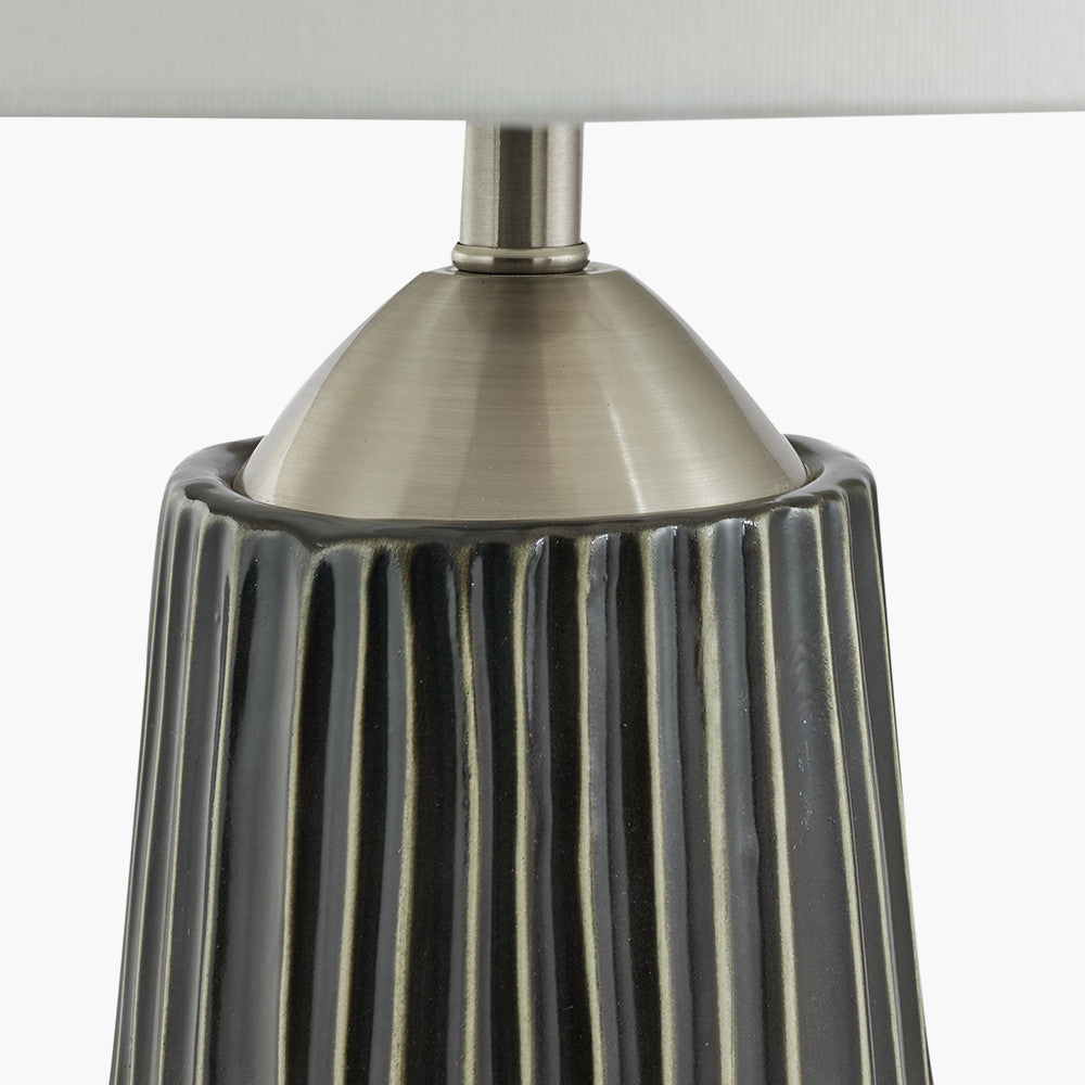 Modern Ceramic Table Lamp – Black Textured Base with Brushed Silver Detailing