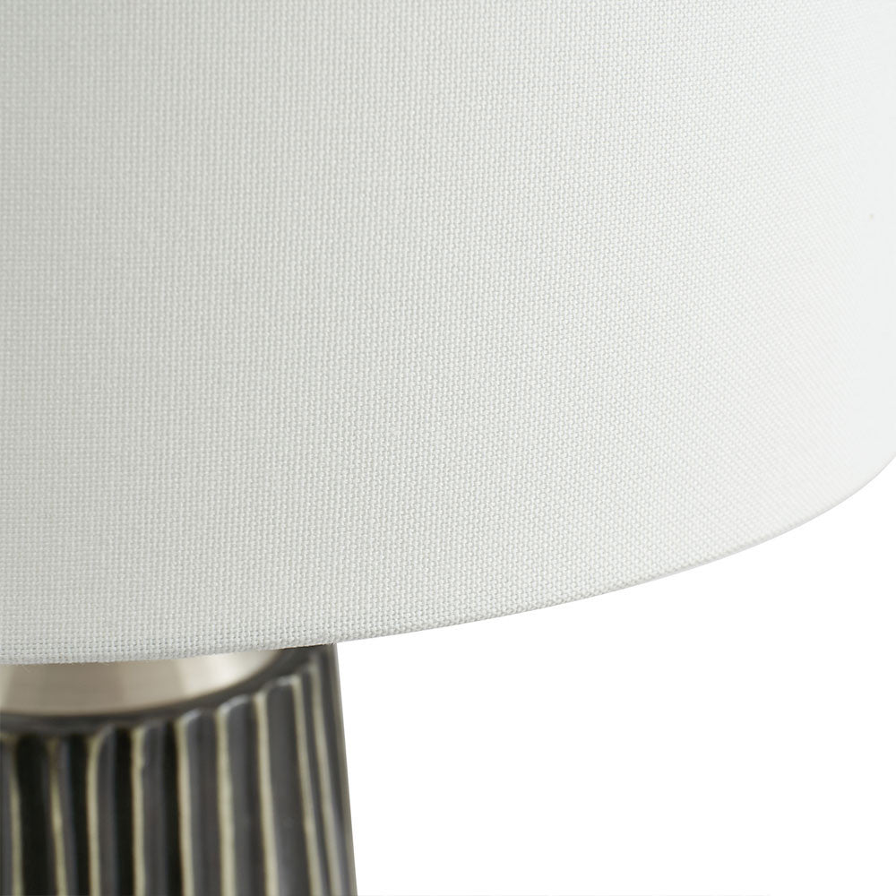 Modern Ceramic Table Lamp – Black Textured Base with Brushed Silver Detailing