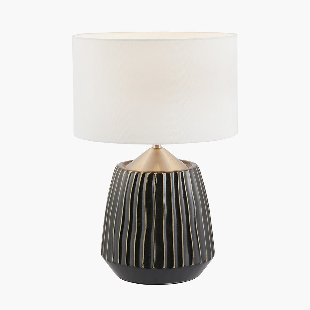 Modern Black Textured Ceramic Table Lamp – Brushed Silver Accents & Neutral Drum Shade ( 30/06/25)