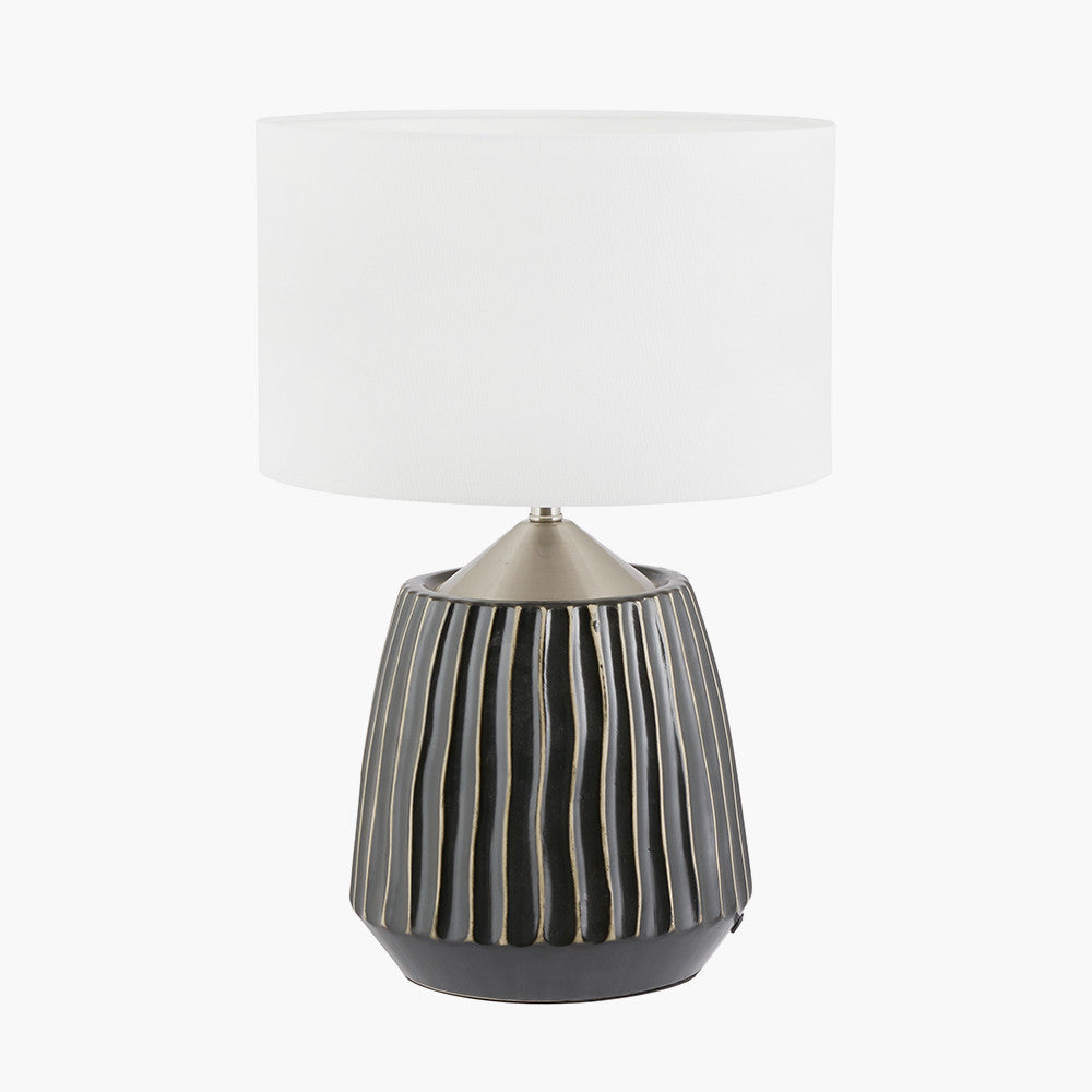 Modern Black Textured Ceramic Table Lamp – Brushed Silver Accents & Neutral Drum Shade ( 30/06/25)