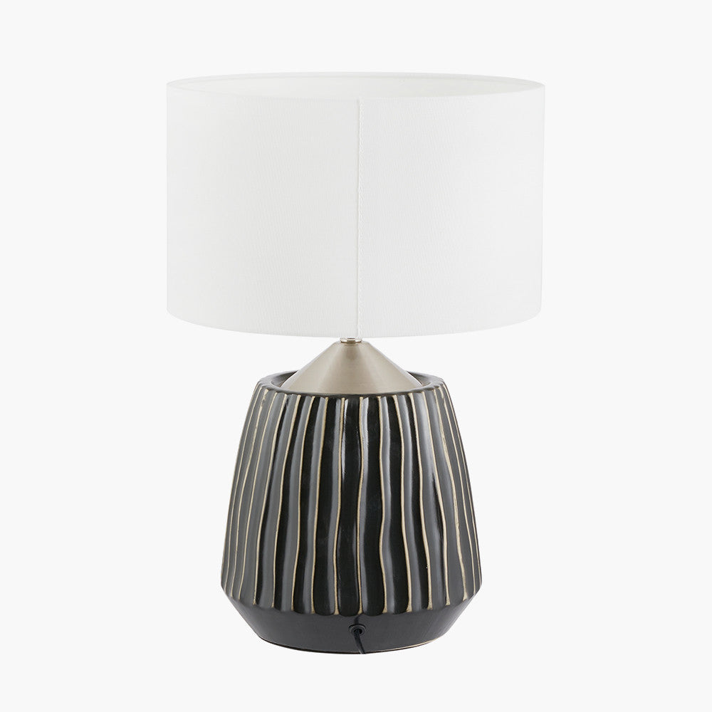 Modern Black Textured Ceramic Table Lamp – Brushed Silver Accents & Neutral Drum Shade ( 30/06/25)