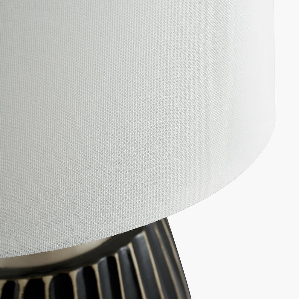 Modern Black Textured Ceramic Table Lamp – Brushed Silver Accents & Neutral Drum Shade ( 30/06/25)