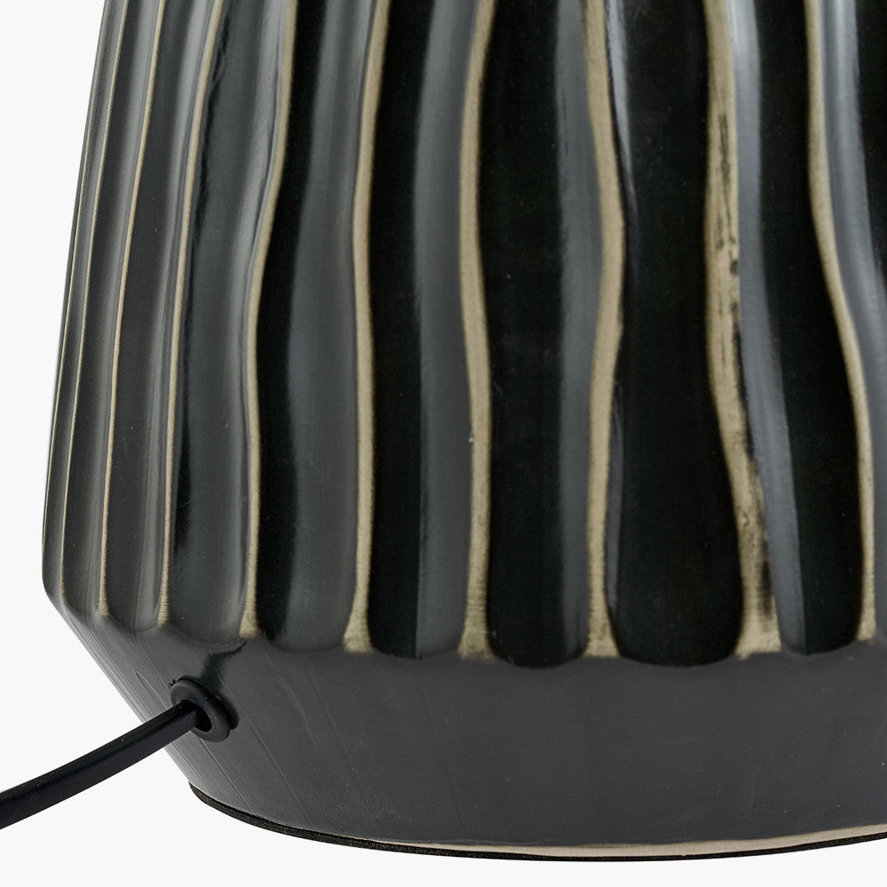 Modern Black Textured Ceramic Table Lamp – Brushed Silver Accents & Neutral Drum Shade ( 30/06/25)