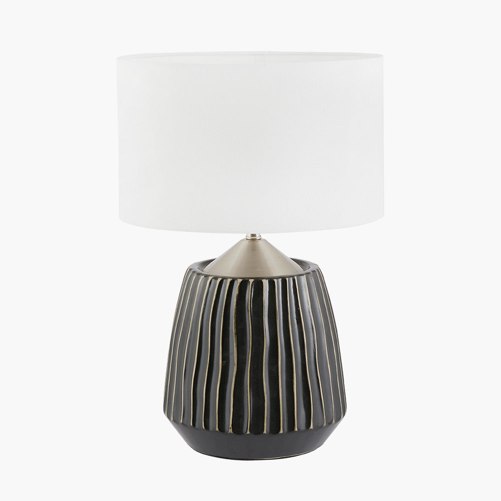 Modern Black Textured Ceramic Table Lamp – Brushed Silver Accents & Neutral Drum Shade ( 30/06/25)