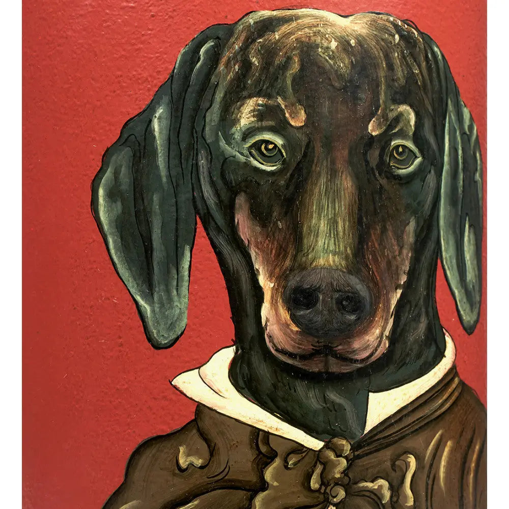 Quirky Red & Gold Dog Table Lamp Base – Hand Painted Design