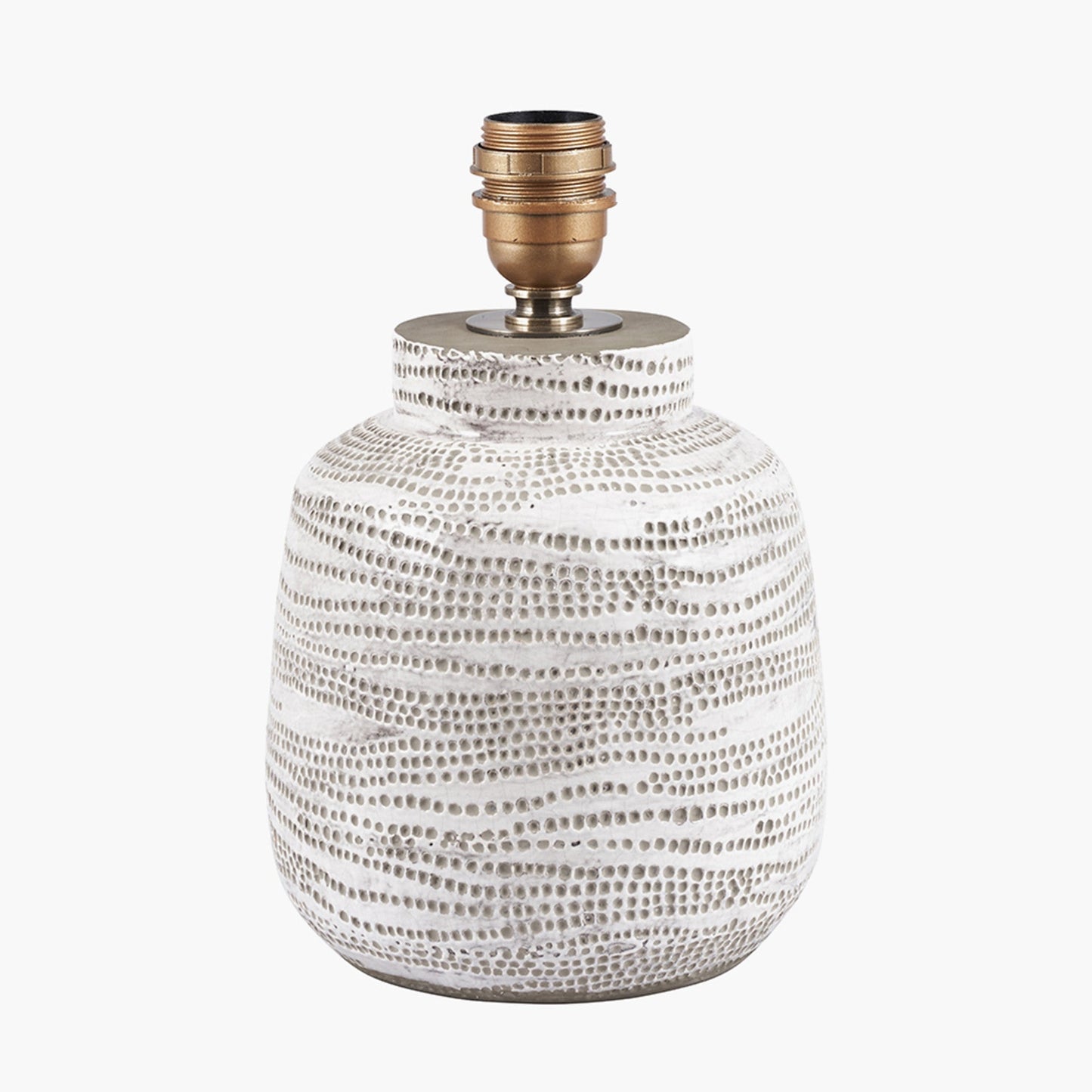 Contemporary White Stoneware Table Lamp – Textured Base & Fabric Shade