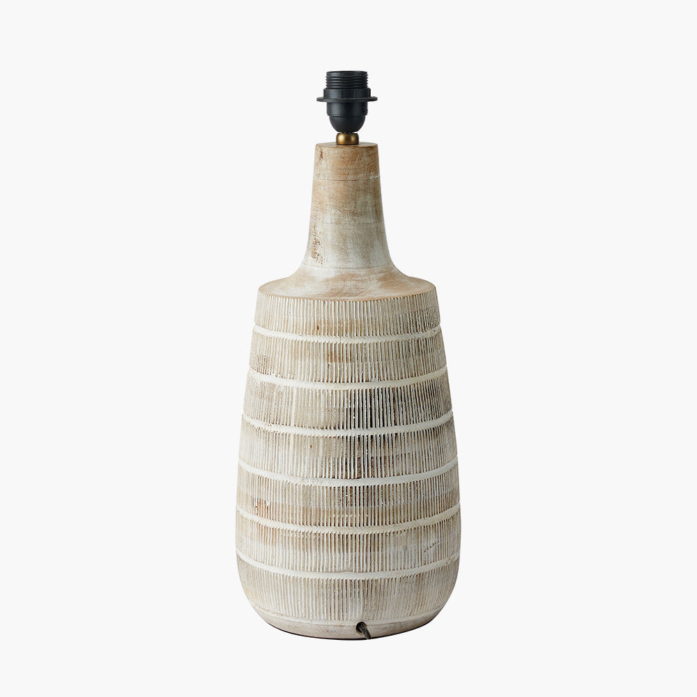 Rustic Mango Wood Lamp Base – White Washed Finish & Textured Design