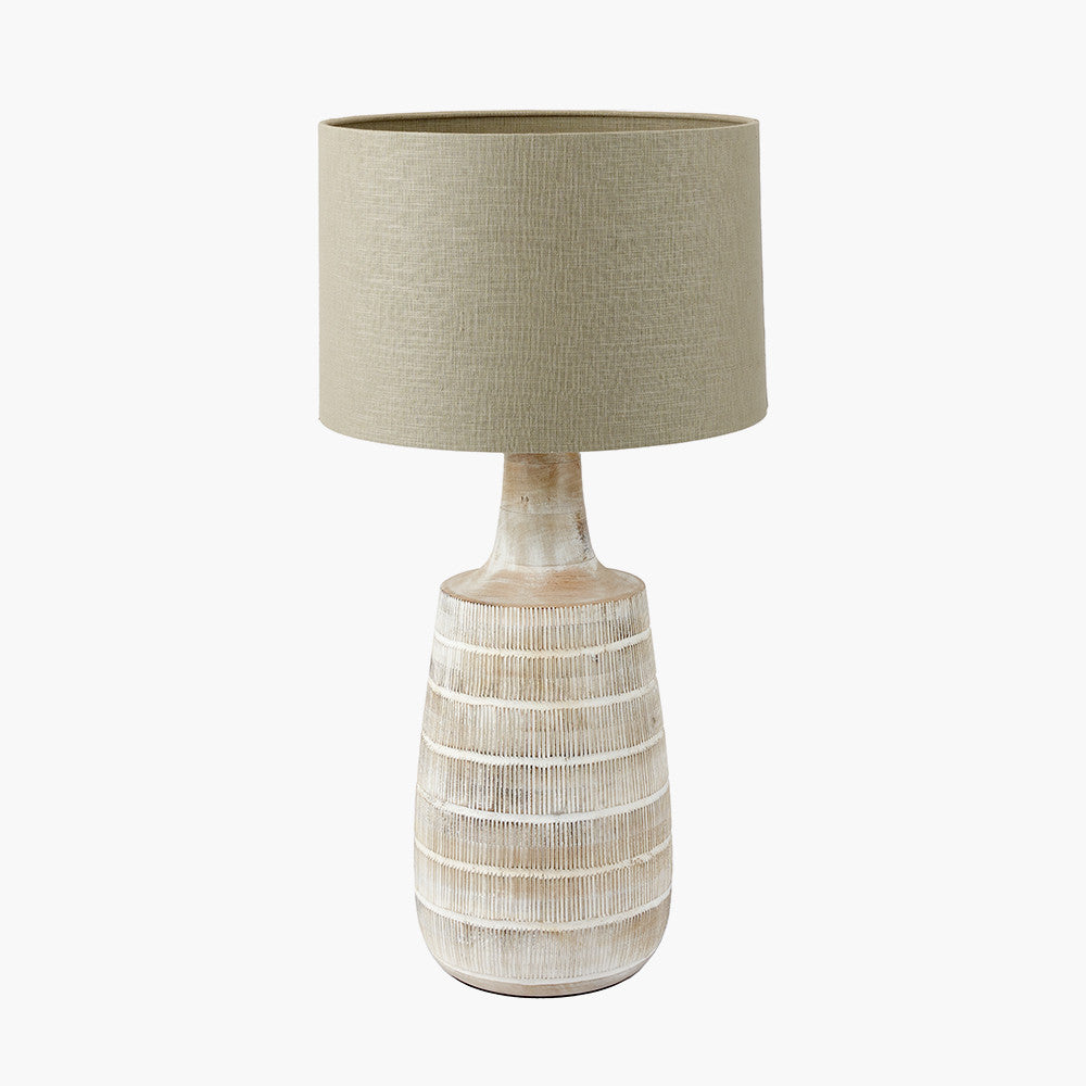 Rustic Mango Wood Lamp Base – White Washed Finish & Textured Design