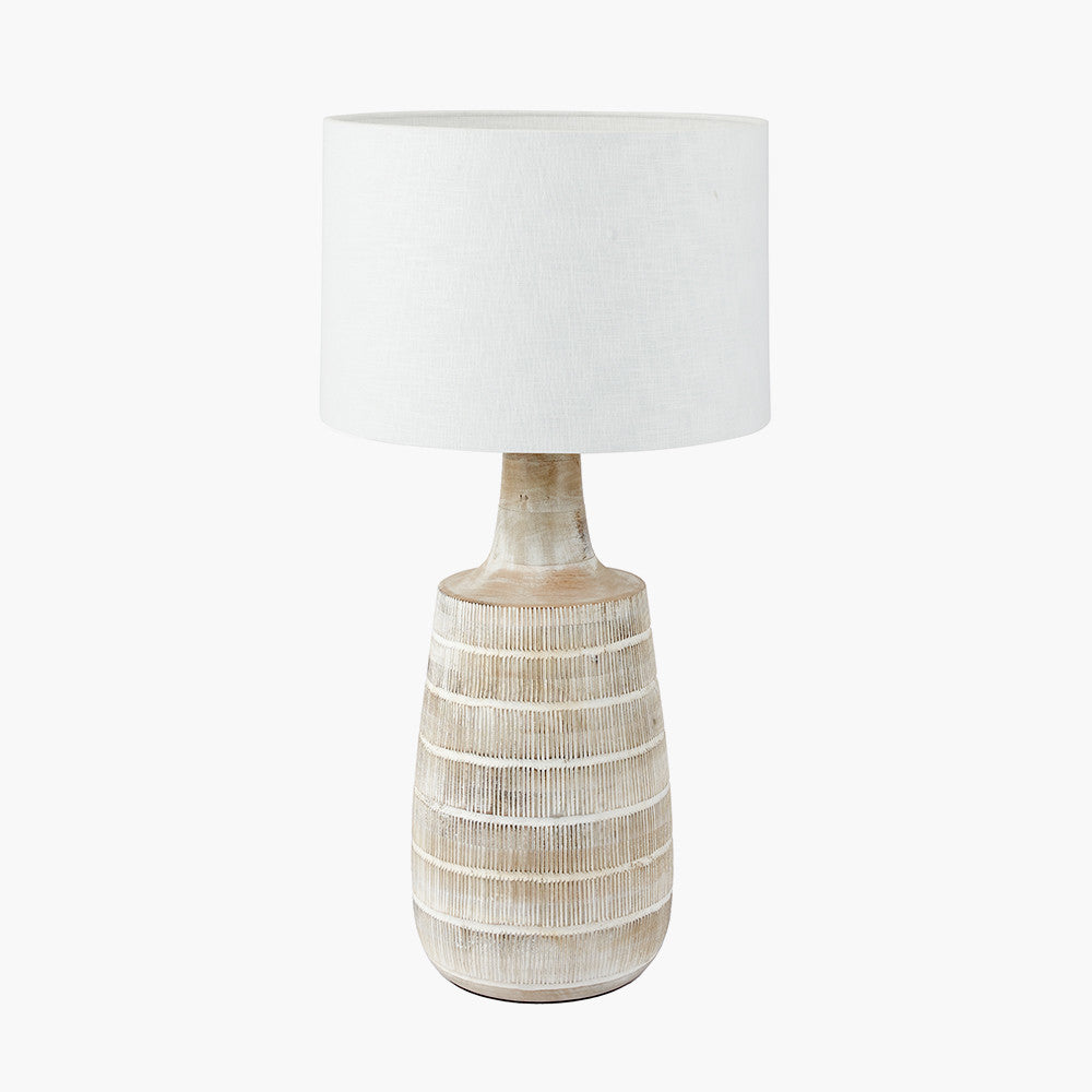 Rustic Mango Wood Lamp Base – White Washed Finish & Textured Design
