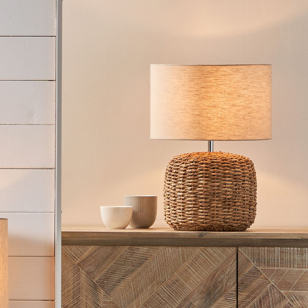 Rustic Jute Table Lamp – Natural Base with Soft Fabric Shade