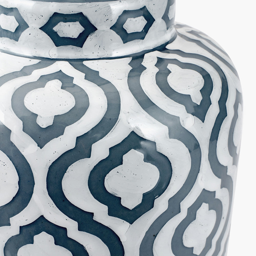 Elegant Ceramic Table Lamp Base – Grey & White Patterned Design