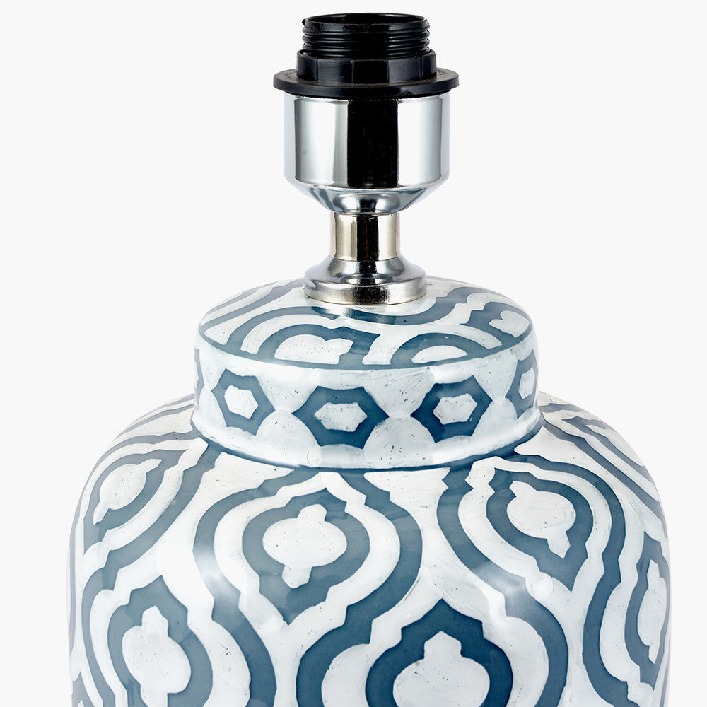 Elegant Ceramic Table Lamp Base – Grey & White Patterned Design