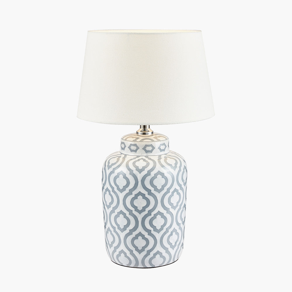 Elegant Ceramic Table Lamp Base – Grey & White Patterned Design