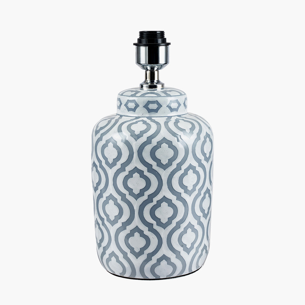 Elegant Ceramic Table Lamp – Grey & White Patterned Design -