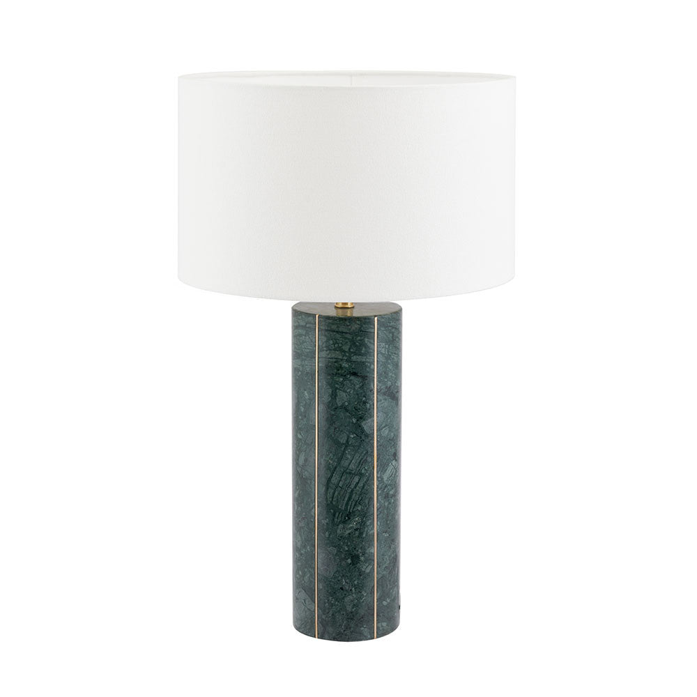 Luxurious Green Marble Table Lamp – Gold Accent & Modern Fabric Shade
