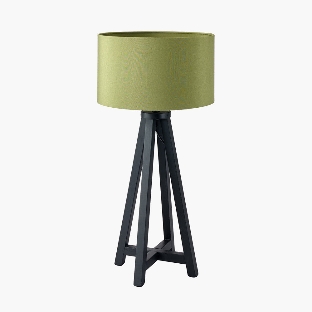 Modern Wooden Table Lamp – Tripod Base & Matte Black Finish -