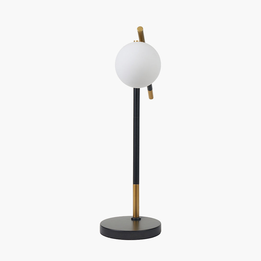 Sleek Black & Gold Metal Table Lamp with White Globe Shade