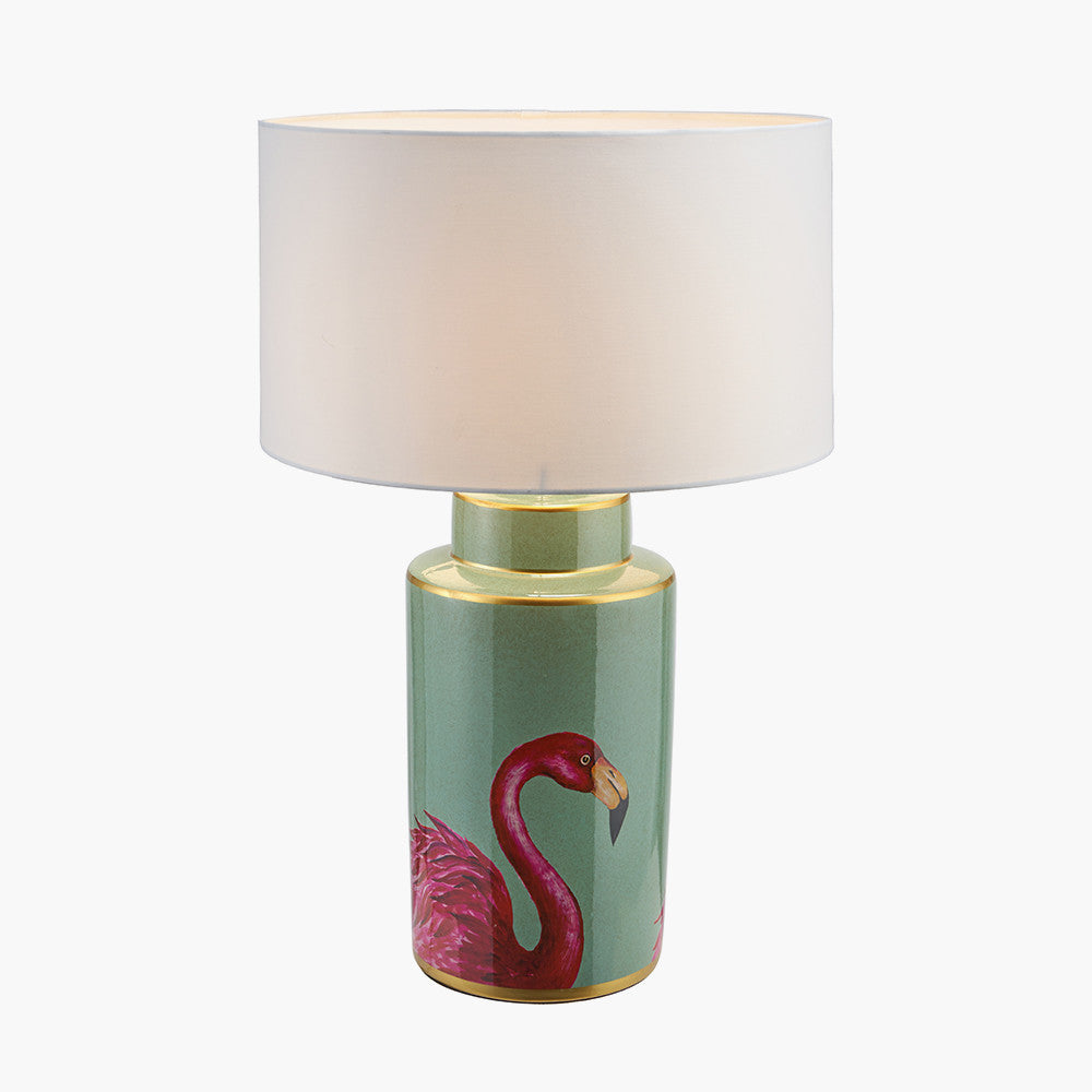 Elegant Flamingo Ceramic Table Lamp Base – Hand Painted Green & Pink with Gold Detailing