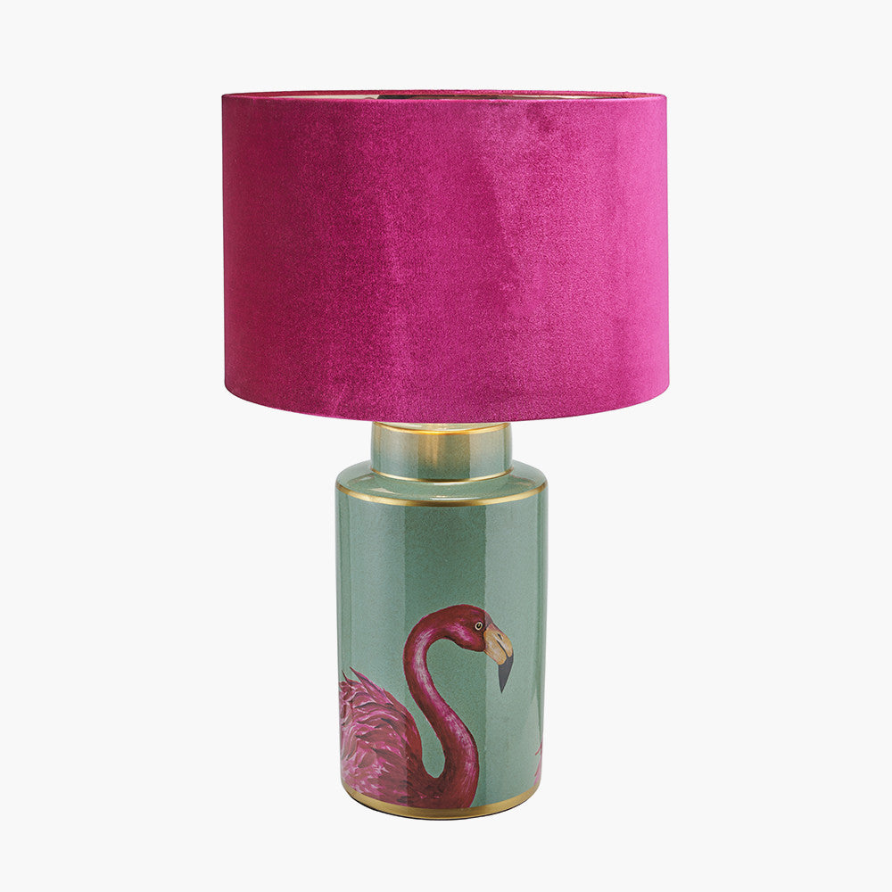 Elegant Flamingo Ceramic Table Lamp Base – Hand Painted Green & Pink with Gold Detailing