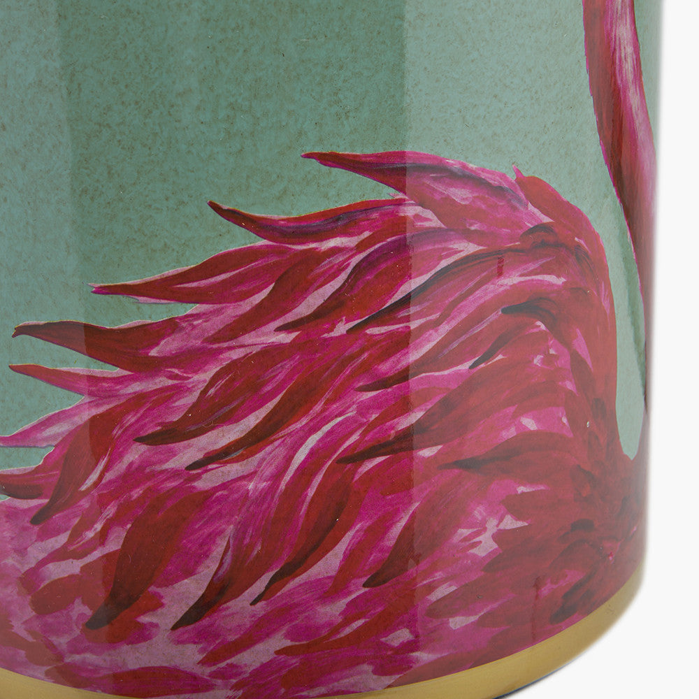 Elegant Flamingo Ceramic Table Lamp Base – Hand Painted Green & Pink with Gold Detailing
