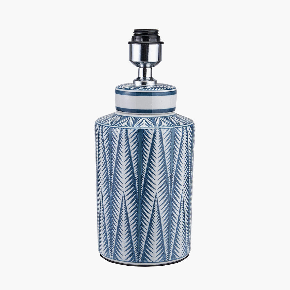 Elegant Blue Ceramic Table Lamp – White Shade & Patterned Design