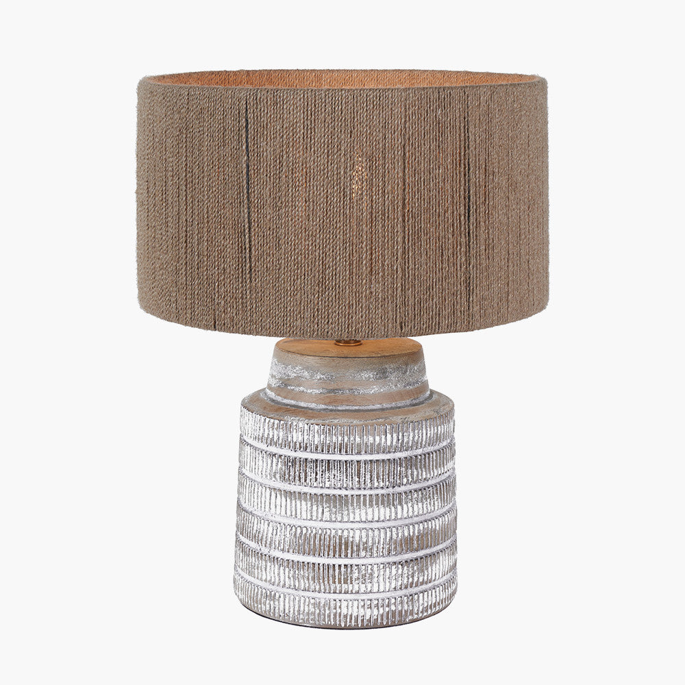 Rustic White Wooden Textured Table Lamp – Base Only
