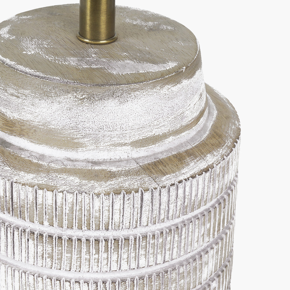 Rustic White Wooden Textured Table Lamp – Base Only