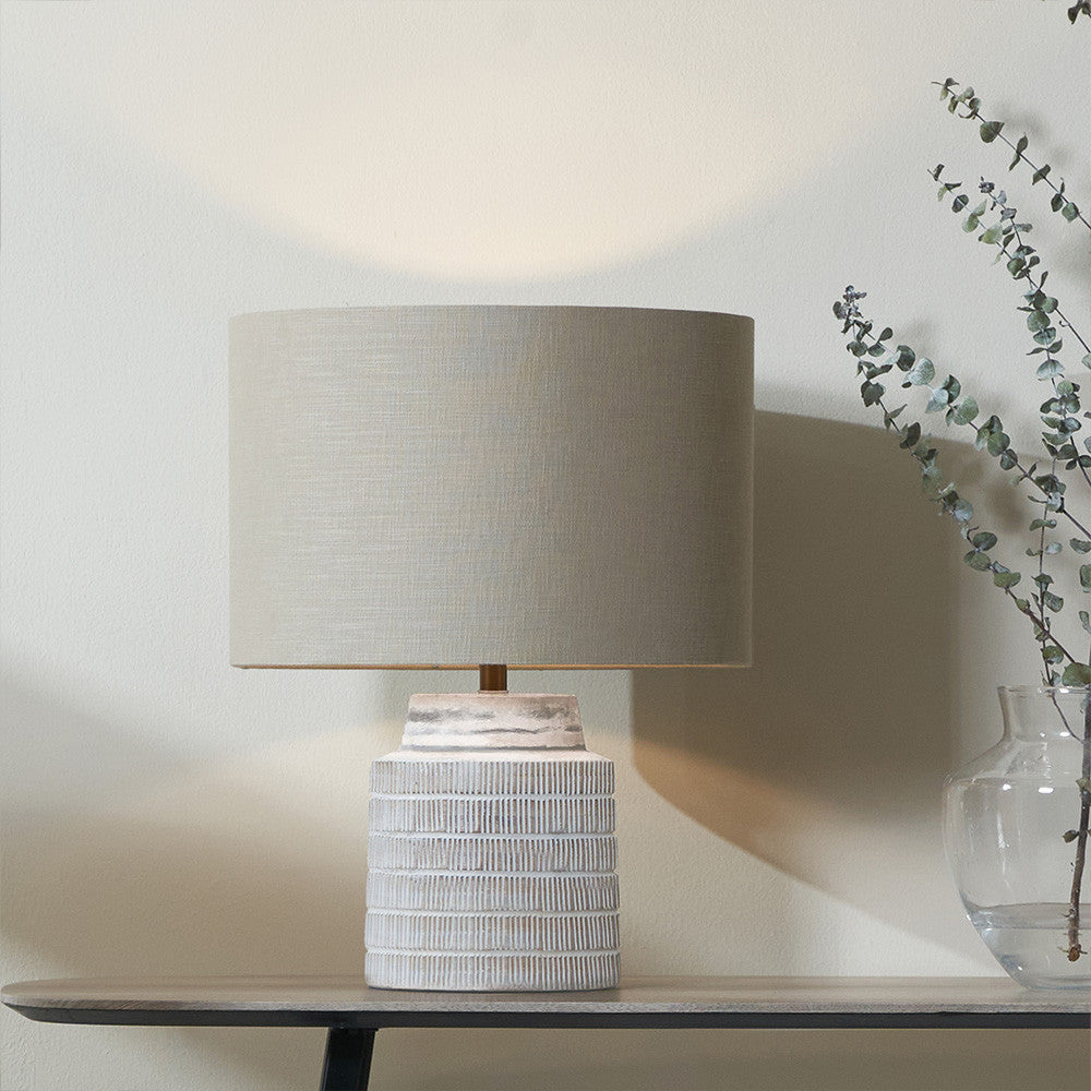Rustic White Wooden Textured Table Lamp – Base Only