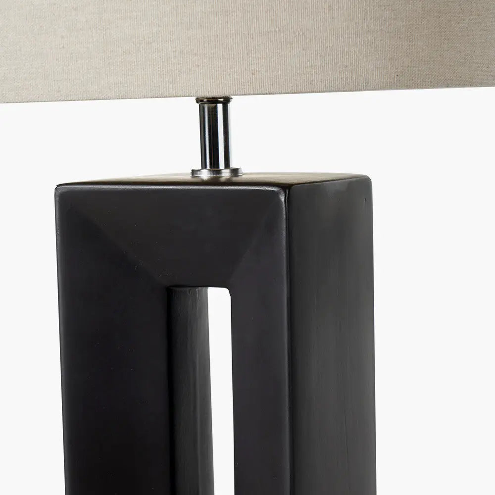 Modern Matt Black Ceramic Table Lamp – Off-White Cotton Shade