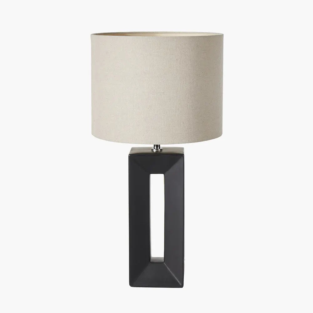 Modern Matt Black Ceramic Table Lamp – Off-White Cotton Shade