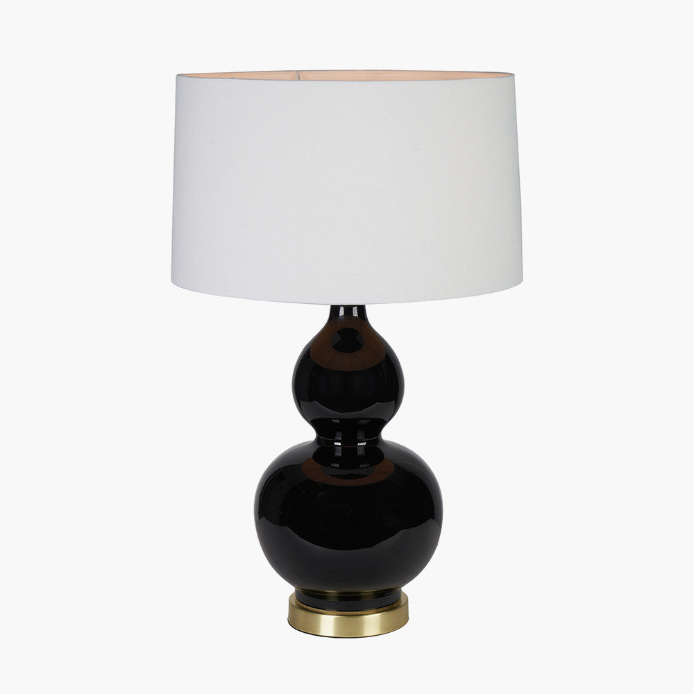 Modern Black Ceramic Table Lamp – Double Gourd Base & White Shade