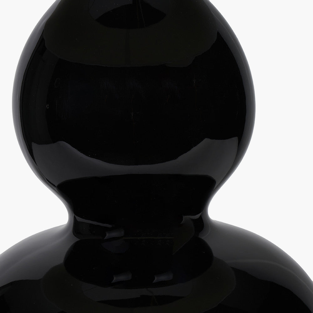 Modern Black Ceramic Table Lamp – Double Gourd Base & White Shade