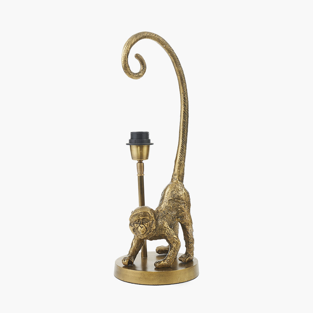 Antique Brass Monkey Table Lamp – Pleated Pink Shade