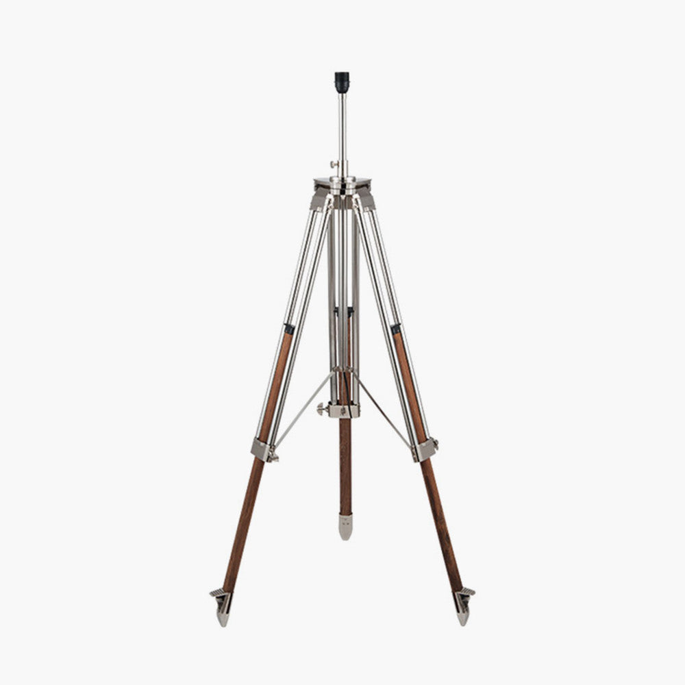 Vintage Tripod Floor Lamp – Wood & Nickel Finish