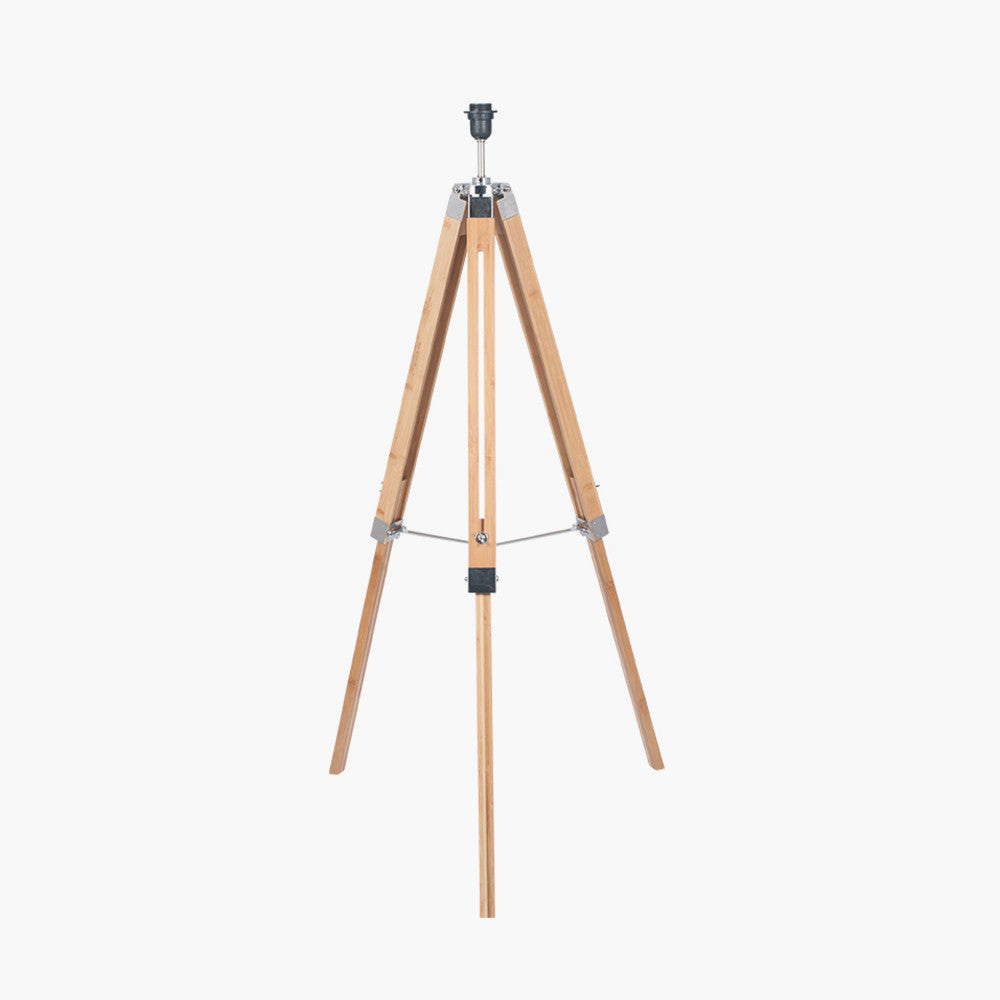 Chic Natural Wood Tripod Floor Lamp – Adjustable Height & Fabric Shade