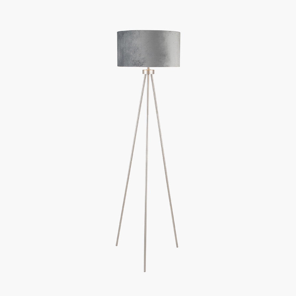 Chic Brushed Silver Tripod Floor Lamp – Modern Metal Design