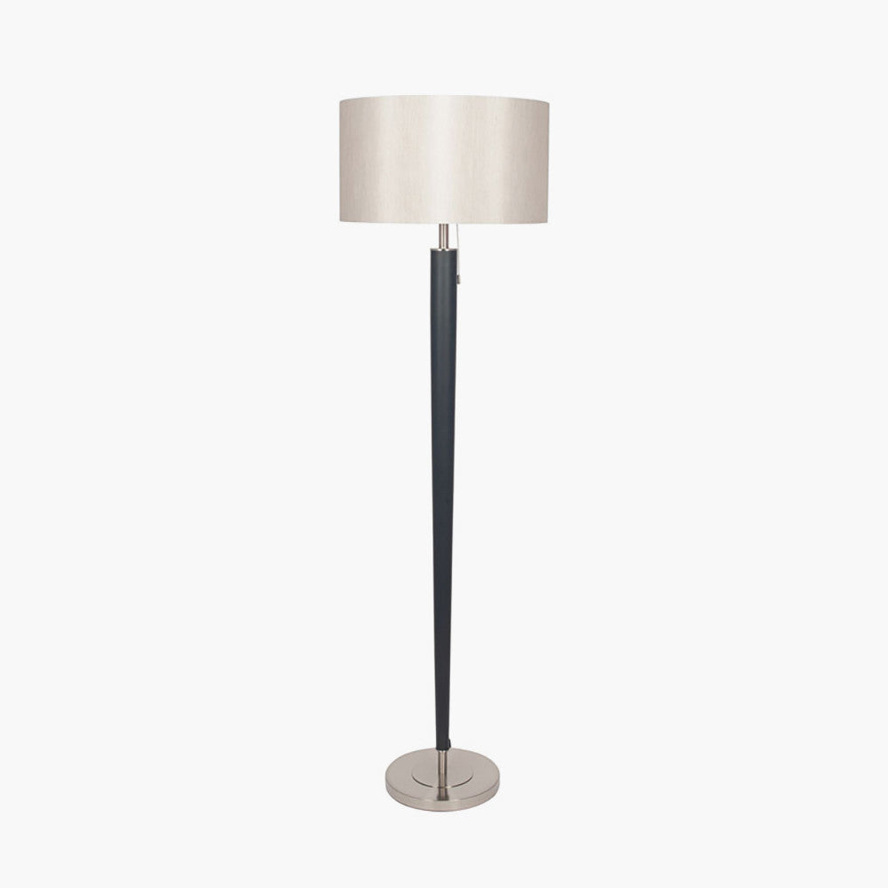 Modern Black & Silver Floor Lamp – Sleek Metal Design with Neutral Shade