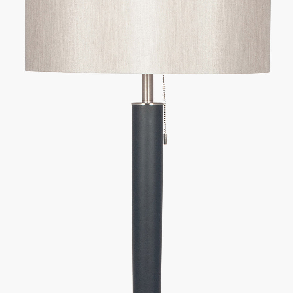 Modern Black & Silver Floor Lamp – Sleek Metal Design with Neutral Shade