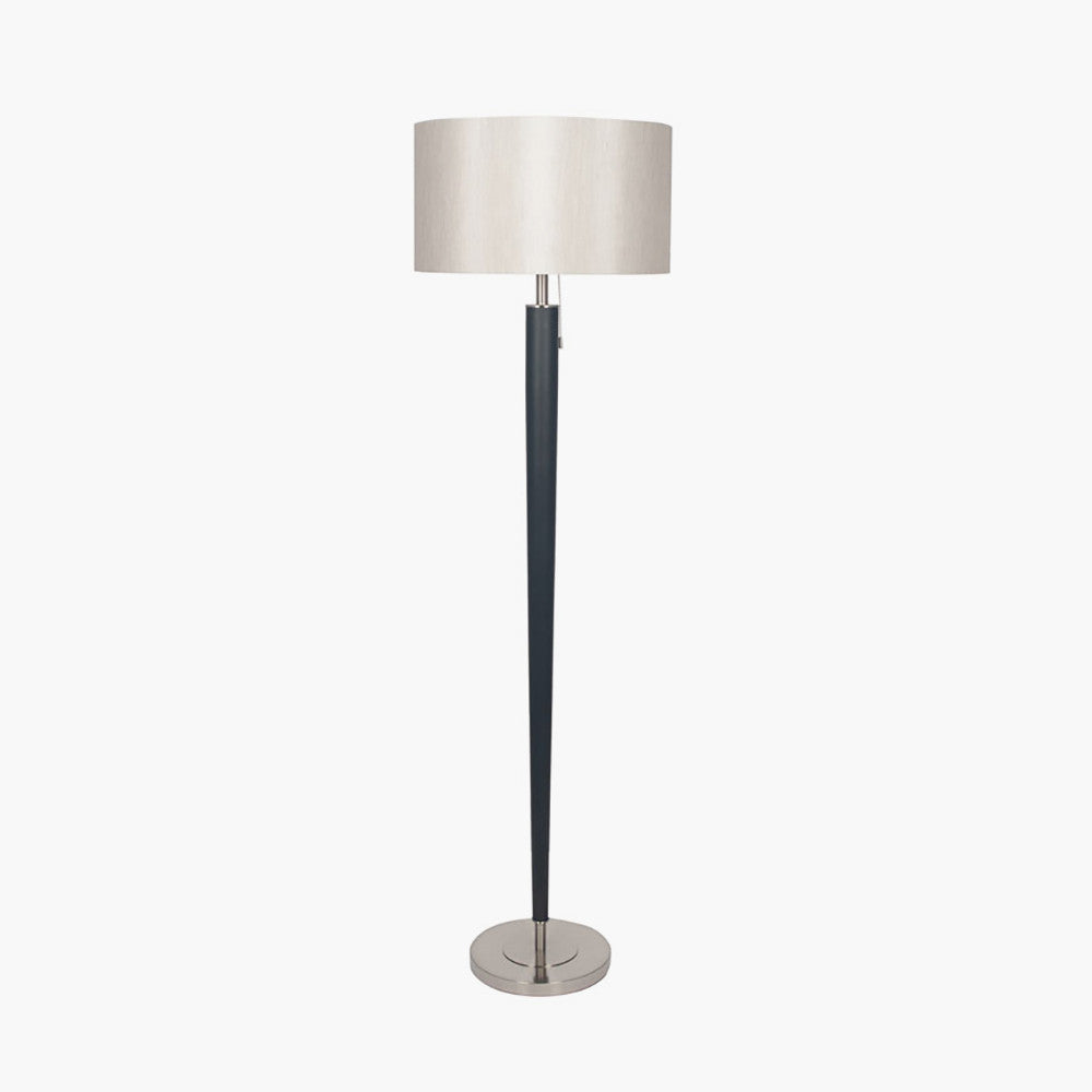 Modern Black & Silver Floor Lamp – Sleek Metal Design with Neutral Shade