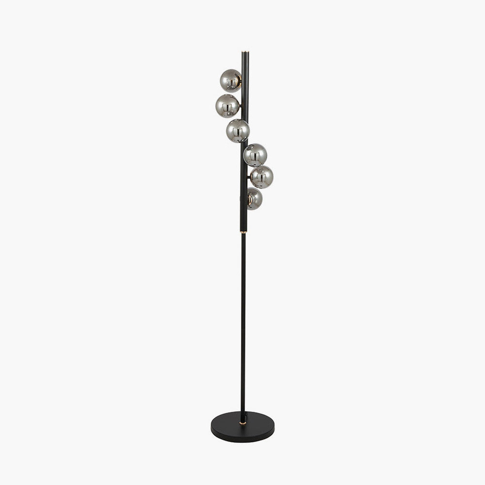 Contemporary Black Floor Lamp – Smoke Glass Globe Shades & LED Compatible