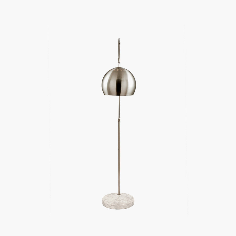 Modern Brushed Silver Floor Lamp – Arched Design with Marble Base