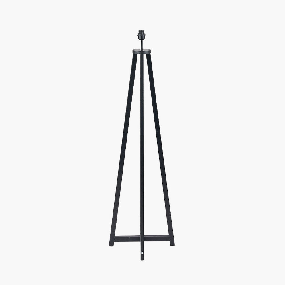 Modern Matt Black Wooden Tripod Floor Lamp – Sleek Design with Neutral Shade