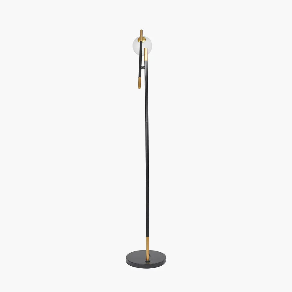 Contemporary Black & Gold Floor Lamp – Sleek Design with Frosted Globe Shade