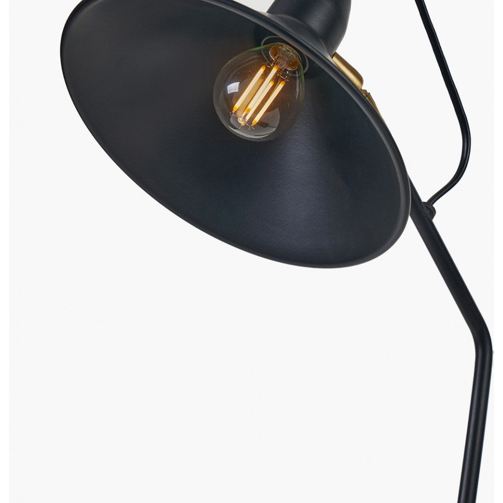 Modern Matt Black Floor Lamp – Angled Design with Brass Accent