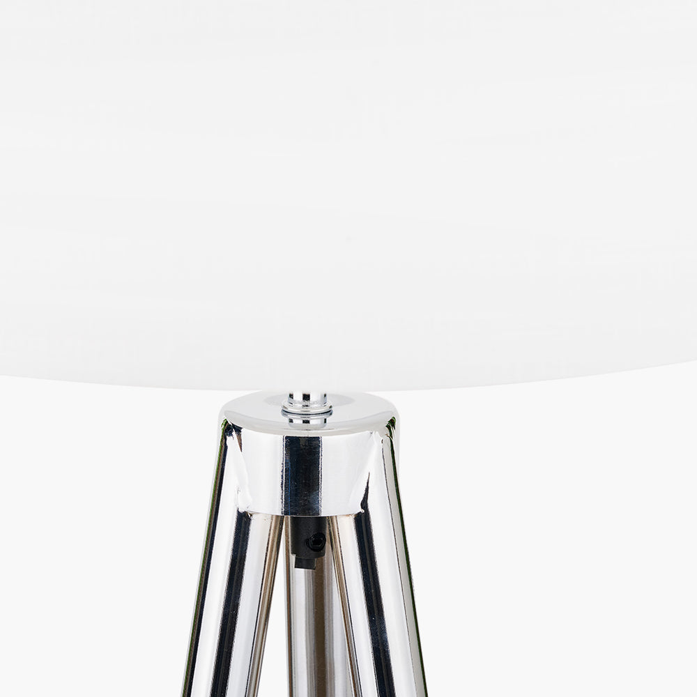 Traditional Grey Wood & Silver Tripod Floor Lamp with White Fabric Shade