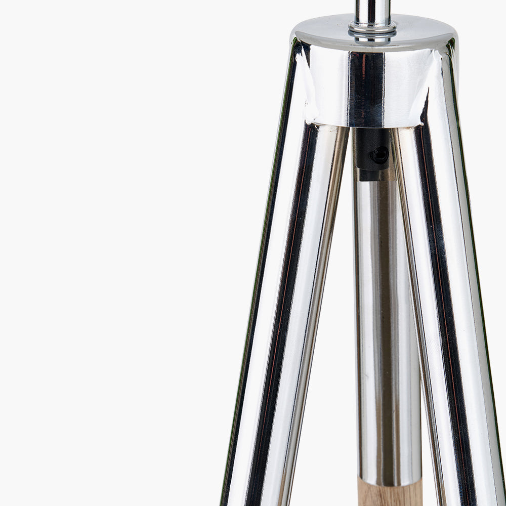 Traditional Grey Wood & Silver Tripod Floor Lamp with White Fabric Shade