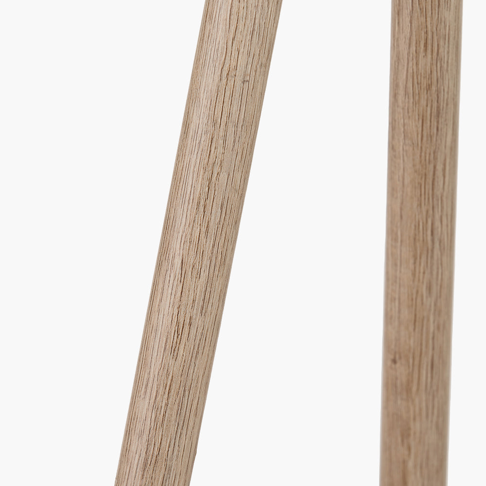 Traditional Grey Wood & Silver Tripod Floor Lamp with White Fabric Shade
