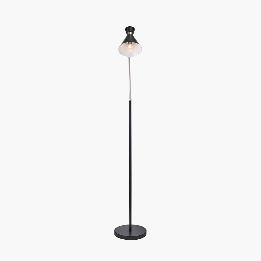 Sleek Black & Brushed Silver Floor Lamp – Adjustable Head